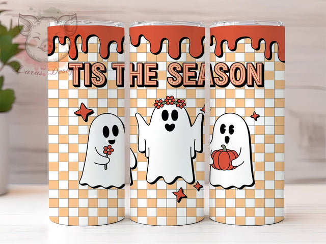 Cute Ghost Pumpkin Autumn Halloween Tumbler, Halloween Wrap Design, Tis The Season Tumbler, 20Oz Skinny Tumbler, Pumpkin Ghost Sublimation, Autumn Spooky Drinkware, Cute Halloween Tumbler Sublimation Lara' s Designs 