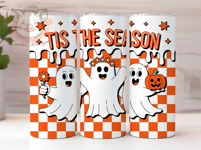 Cute Ghost Pumpkin Autumn Halloween Tumbler, Halloween Wrap Design, Tis The Season Tumbler, 20Oz Skinny Tumbler, Pumpkin Ghost Sublimation, Autumn Spooky Drinkware, Cute Halloween Tumbler Sublimation Lara' s Designs 