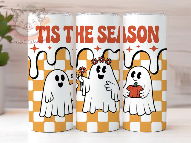 Cute Ghost Pumpkin Autumn Halloween Tumbler, Halloween Wrap Design, Tis The Season Tumbler, 20Oz Skinny Tumbler, Pumpkin Ghost Sublimation, Autumn Spooky Drinkware, Cute Halloween Tumbler Sublimation Lara' s Designs 