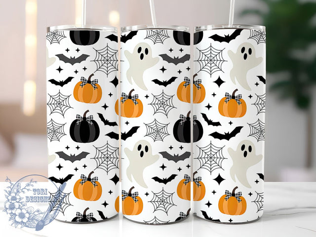 Cute Ghost Pumpkin Bow Halloween Tumbler, Bow Halloween Cup Wrap, 20Oz Sublimation, Ghost & Pumpkin Drinkware, Kawaii Spooky Mug, Spiderweb Bow Wrap, Adorable Halloween Cup Print Sublimation ToriDesigns 