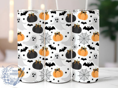 Cute Ghost Pumpkin Bow Halloween Tumbler, Bow Halloween Cup Wrap, 20Oz Sublimation, Ghost & Pumpkin Drinkware, Kawaii Spooky Mug, Spiderweb Bow Wrap, Adorable Halloween Cup Print Sublimation ToriDesigns 