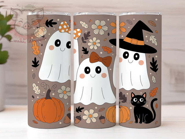 Cute Ghost Pumpkin Halloween Tumbler Wrap, Cute Ghost Mug, Autumn Pumpkin Art, 20Oz Tumbler Wrap, Sublimation Design, Fall Drinkware, Spooky Cute Print Sublimation Lara' s Designs 