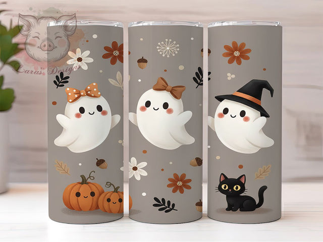 Cute Ghost Pumpkin Halloween Tumbler Wrap, Cute Ghost Mug, Autumn Pumpkin Art, 20Oz Tumbler Wrap, Sublimation Design, Fall Drinkware, Spooky Cute Print Sublimation Lara' s Designs 