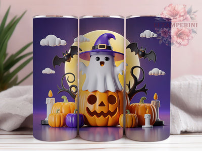 Cute Ghost Pumpkin Kawaii Halloween Tumbler, Halloween Ghost Wrap, Adorable Pumpkin Sublimation, Whimsical Halloween Drinkware, Friendly Ghost Cup, Pastel Spooky Tumbler, Kawaii Halloween Wrap Sublimation Li Zamperini 