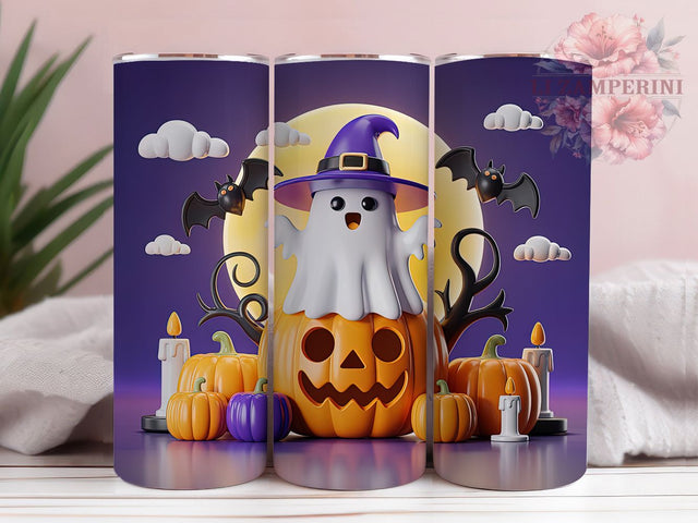 Cute Ghost Pumpkin Kawaii Halloween Tumbler, Halloween Ghost Wrap, Adorable Pumpkin Sublimation, Whimsical Halloween Drinkware, Friendly Ghost Cup, Pastel Spooky Tumbler, Kawaii Halloween Wrap Sublimation Li Zamperini 