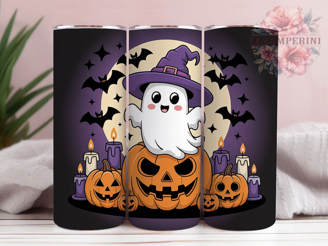 Cute Ghost Pumpkin Kawaii Halloween Tumbler, Halloween Ghost Wrap, Adorable Pumpkin Sublimation, Whimsical Halloween Drinkware, Friendly Ghost Cup, Pastel Spooky Tumbler, Kawaii Halloween Wrap Sublimation Li Zamperini 