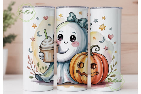 Cute Ghost Pumpkin Latte 20oz Tumbler Sublimation PixelChick 