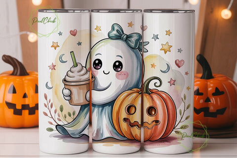 Cute Ghost Pumpkin Latte 20oz Tumbler Sublimation PixelChick 