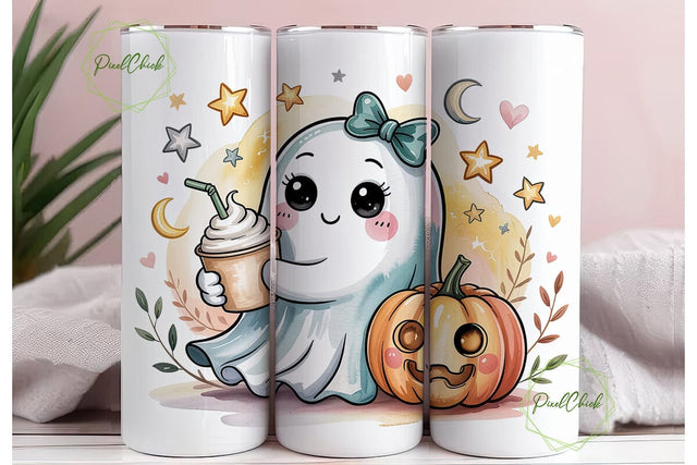 Cute Ghost Pumpkin Latte 20oz Tumbler Sublimation PixelChick 