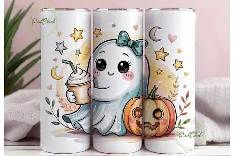 Cute Ghost Pumpkin Latte 20oz Tumbler Sublimation PixelChick 