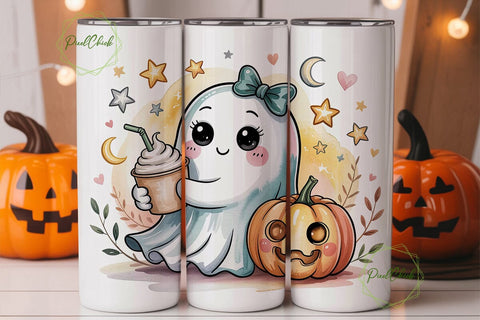 Cute Ghost Pumpkin Latte 20oz Tumbler Sublimation PixelChick 