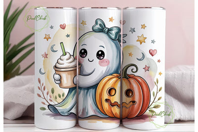 Cute Ghost Pumpkin Latte 20oz Tumbler Sublimation PixelChick 