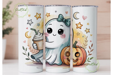 Cute Ghost Pumpkin Latte 20oz Tumbler Sublimation PixelChick 