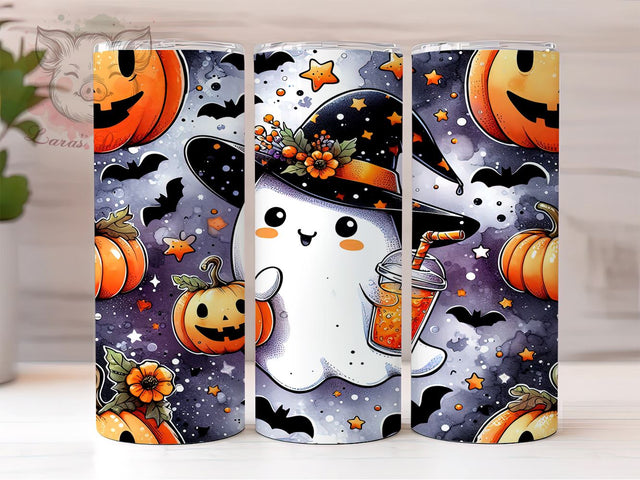 Cute Ghost Pumpkin Spooky Season 20oz Tumbler Png, Straight & Tapered Tumbler Png, Retro Halloween Tumbler Png, Digital Download PNG Sublimation Lara' s Designs 
