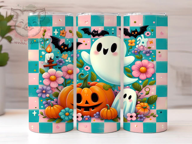 Cute Ghost Pumpkin Spooky Season 20oz Tumbler Png, Straight & Tapered Tumbler Png, Retro Halloween Tumbler Png, Digital Download PNG Sublimation Lara' s Designs 