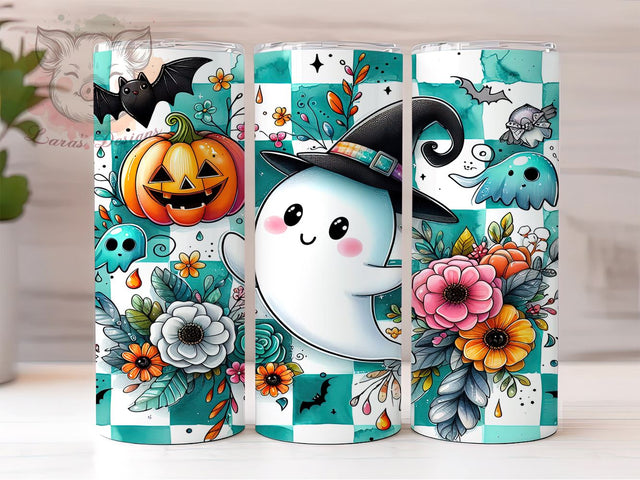 Cute Ghost Pumpkin Spooky Season 20oz Tumbler Png, Straight & Tapered Tumbler Png, Retro Halloween Tumbler Png, Digital Download PNG Sublimation Lara' s Designs 