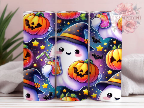 Cute Ghost Pumpkin Spooky Season 20oz Tumbler Wrap PNG, Trendy Fall Tumbler PNG Sublimation, Straight & Tapered Tumbler Wrap, Instant Digital Download Sublimation Li Zamperini 
