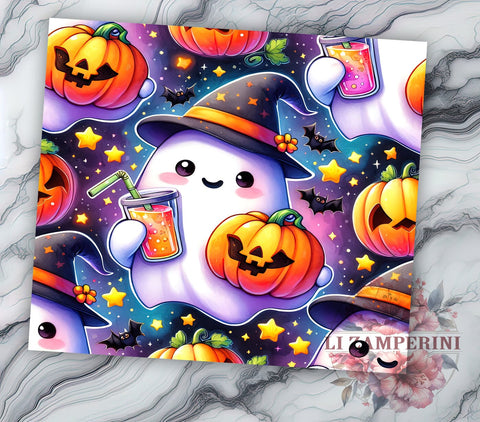 Cute Ghost Pumpkin Spooky Season 20oz Tumbler Wrap PNG, Trendy Fall Tumbler PNG Sublimation, Straight & Tapered Tumbler Wrap, Instant Digital Download Sublimation Li Zamperini 