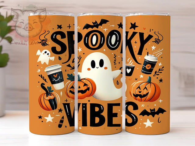 Cute Ghost Pumpkin Spooky Vibes 20oz Tumbler Png, Straight & Tapered Tumbler Png, Retro Halloween Tumbler Png, Digital Download PNG Sublimation Lara' s Designs 