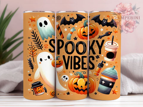 Cute Ghost Pumpkin Spooky Vibes 20oz Tumbler Wrap PNG, Spooky Season Tumbler PNG Sublimation, Straight & Tapered Tumbler Wrap, Instant Digital Download Sublimation Li Zamperini 