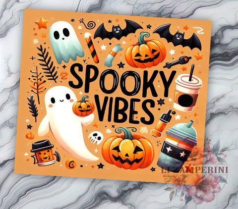 Cute Ghost Pumpkin Spooky Vibes 20oz Tumbler Wrap PNG, Spooky Season Tumbler PNG Sublimation, Straight & Tapered Tumbler Wrap, Instant Digital Download Sublimation Li Zamperini 