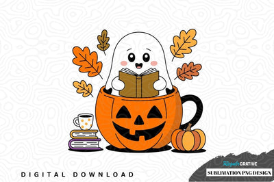 Cute ghost reading in pumpkin mug sublimation design Sublimation Regulrcrative 