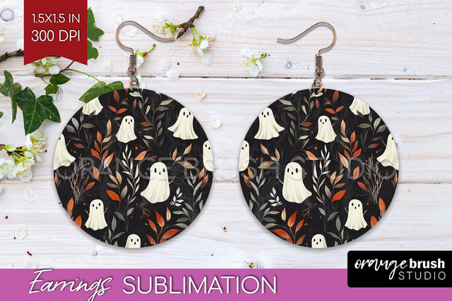 Cute Ghost Round Earrings, Halloween Earring Sublimation Sublimation OrangeBrushStudio 