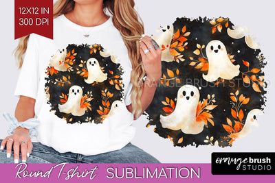 Cute Ghost Round Tshirt Background, Halloween Tshirt PNG Sublimation OrangeBrushStudio 