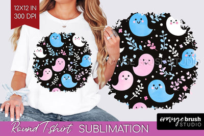 Cute Ghost Round Tshirt Background, Halloween Tshirt PNG Sublimation OrangeBrushStudio 