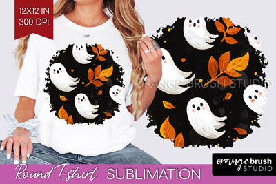 Cute Ghost Round Tshirt Background, Halloween Tshirt PNG Sublimation OrangeBrushStudio 