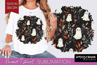 Cute Ghost Round Tshirt Background, Halloween Tshirt PNG Sublimation OrangeBrushStudio 