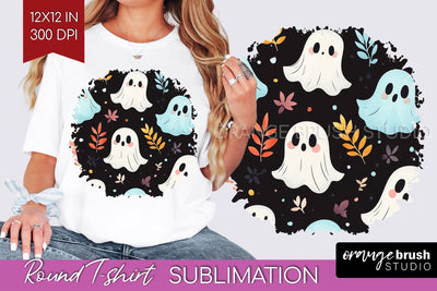 Cute Ghost Round Tshirt Background, Halloween Tshirt PNG Sublimation OrangeBrushStudio 