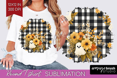Cute Ghost Round Tshirt Background, Halloween Tshirt PNG Sublimation OrangeBrushStudio 