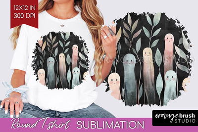 Cute Ghost Round Tshirt Background, Halloween Tshirt PNG Sublimation OrangeBrushStudio 