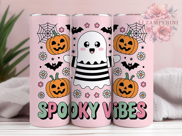 Cute Ghost Spooky Vibes Halloween Tumbler, Cute Ghost Halloween Wrap, Friendly Ghost Sublimation, Whimsical Halloween Drinkware, Pastel Spooky Tumbler, Kawaii Ghost Cup, Adorable Halloween Wrap Sublimation Li Zamperini 