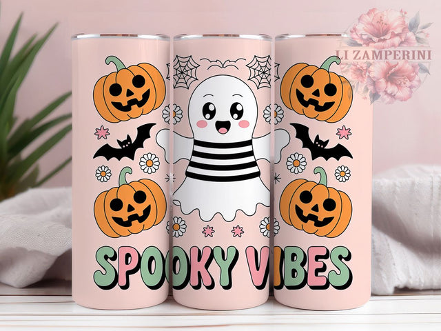 Cute Ghost Spooky Vibes Halloween Tumbler, Cute Ghost Halloween Wrap, Friendly Ghost Sublimation, Whimsical Halloween Drinkware, Pastel Spooky Tumbler, Kawaii Ghost Cup, Adorable Halloween Wrap Sublimation Li Zamperini 