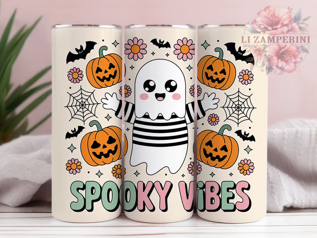 Cute Ghost Spooky Vibes Halloween Tumbler, Cute Ghost Halloween Wrap, Friendly Ghost Sublimation, Whimsical Halloween Drinkware, Pastel Spooky Tumbler, Kawaii Ghost Cup, Adorable Halloween Wrap Sublimation Li Zamperini 