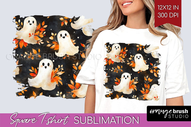 Cute Ghost Square Tshirt Background, Halloween Tshirt PNG Sublimation OrangeBrushStudio 