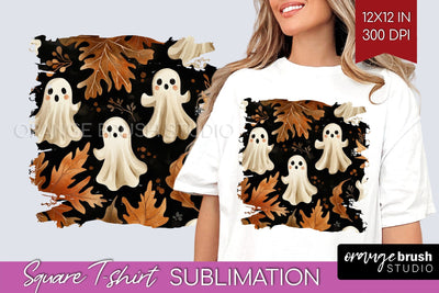Cute Ghost Square Tshirt Background, Halloween Tshirt PNG Sublimation OrangeBrushStudio 