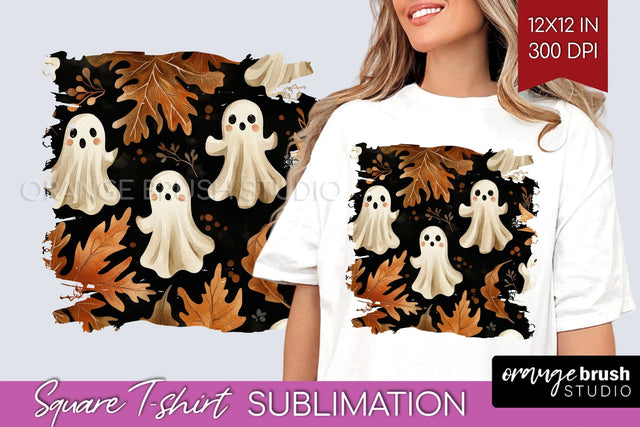 Cute Ghost Square Tshirt Background, Halloween Tshirt PNG Sublimation OrangeBrushStudio 