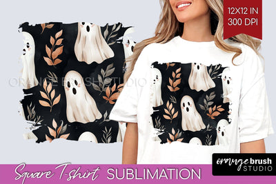 Cute Ghost Square Tshirt Background, Halloween Tshirt PNG Sublimation OrangeBrushStudio 