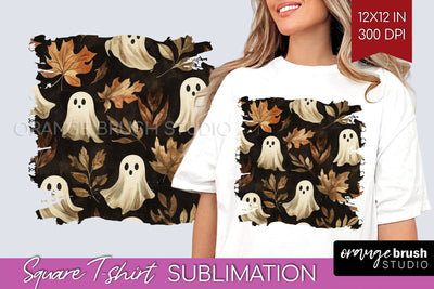 Cute Ghost Square Tshirt Background, Halloween Tshirt PNG Sublimation OrangeBrushStudio 