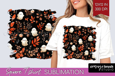 Cute Ghost Square Tshirt Background, Halloween Tshirt PNG Sublimation OrangeBrushStudio 