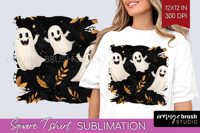 Cute Ghost Square Tshirt Background, Halloween Tshirt PNG Sublimation OrangeBrushStudio 
