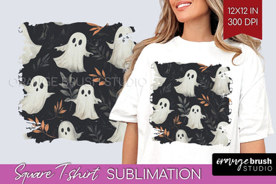 Cute Ghost Square Tshirt Background, Halloween Tshirt PNG Sublimation OrangeBrushStudio 