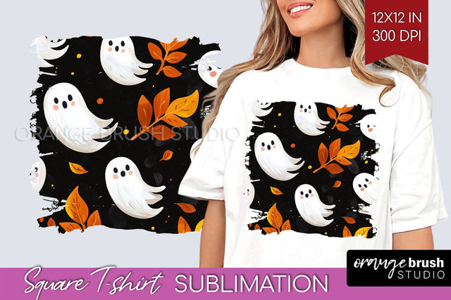 Cute Ghost Square Tshirt Background, Halloween Tshirt PNG Sublimation OrangeBrushStudio 