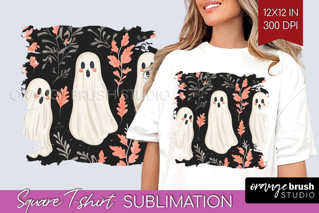 Cute Ghost Square Tshirt Background, Halloween Tshirt PNG Sublimation OrangeBrushStudio 