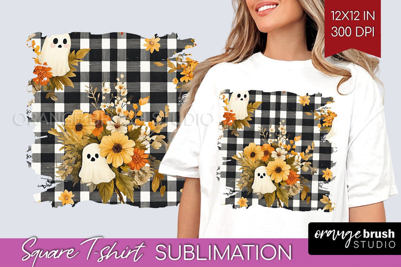 Cute Ghost Square Tshirt Background, Halloween Tshirt PNG Sublimation OrangeBrushStudio 