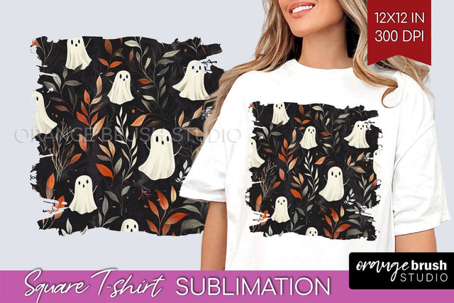 Cute Ghost Square Tshirt Background, Halloween Tshirt PNG Sublimation OrangeBrushStudio 