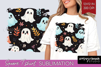 Cute Ghost Square Tshirt Background, Halloween Tshirt PNG Sublimation OrangeBrushStudio 
